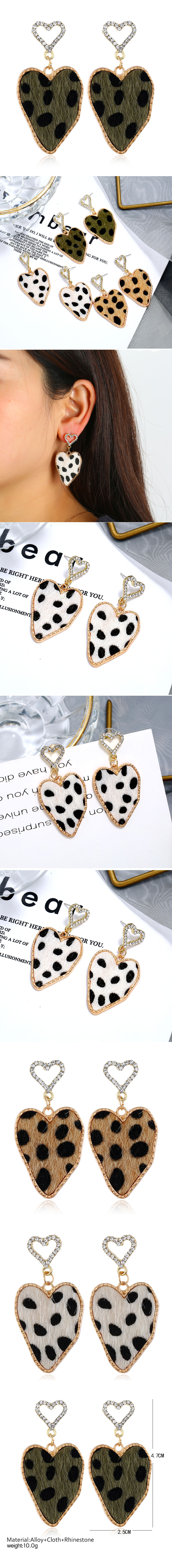 Mode Metall Einfache Leopard Doppel Pfirsich Herz Übertrieben Ohrringe display picture 1