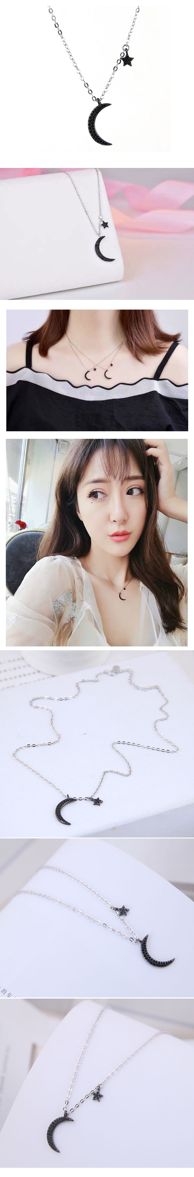 Collar De Mujer De Moda Coreana Al Por Mayor Collar De Mujer De Luna De Estrella De Oro Real De Moda Exquisita Chapado En Cobre display picture 1