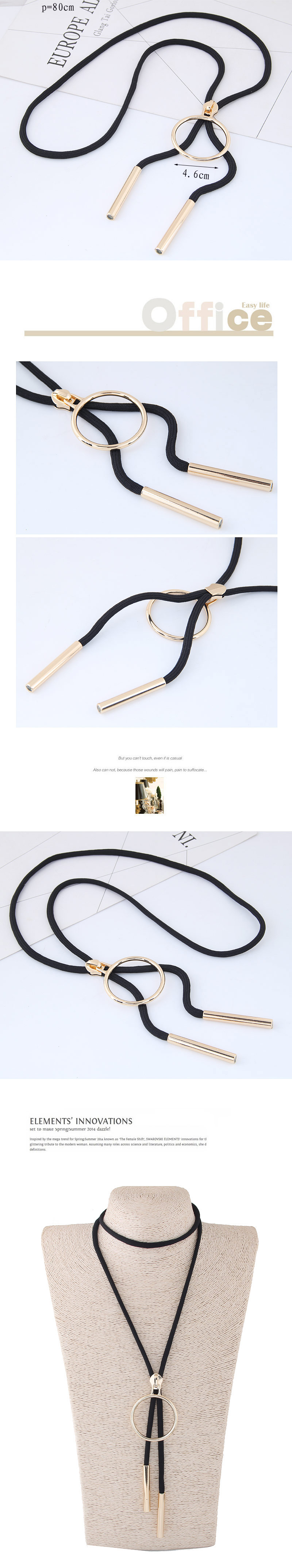 Simple Metal Big Circle Wild Black Rope Long Paragraph Chain / Sweater Chain display picture 1