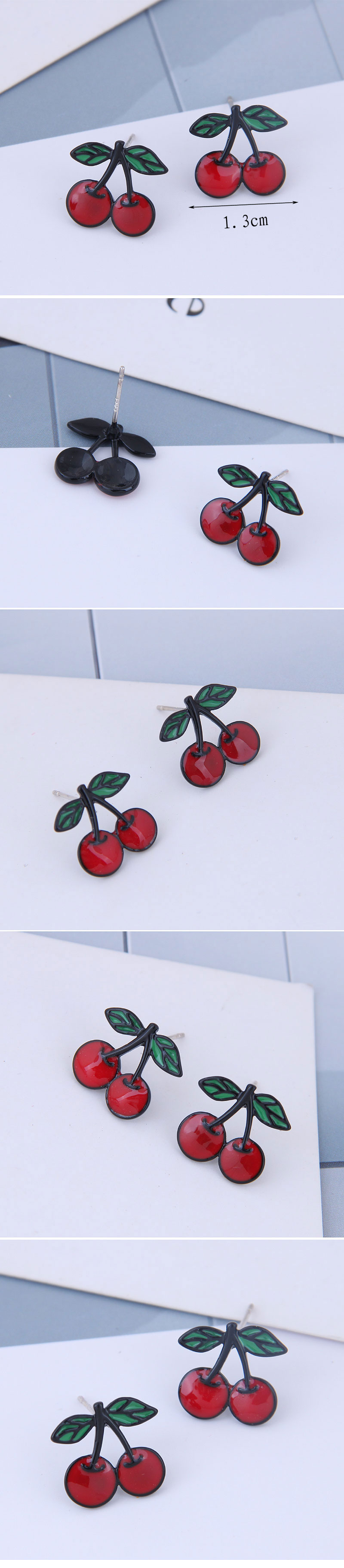 925 Silver Needle Delicate Korean Fashion Sweet Ol Cherry Personality Earrings display picture 1
