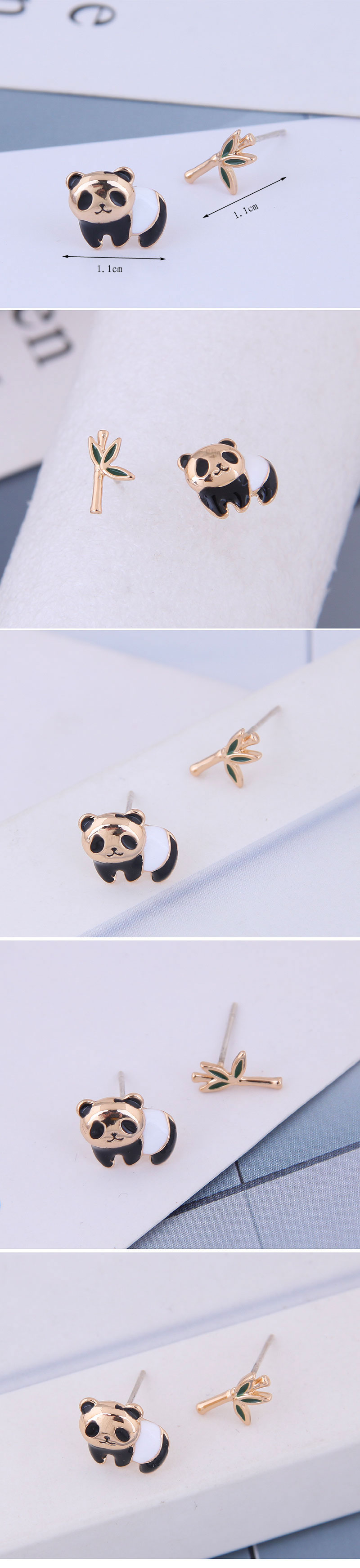 925 Silver Fashion Sweet Ol Panda Bamboo Asymmetric Earrings display picture 1