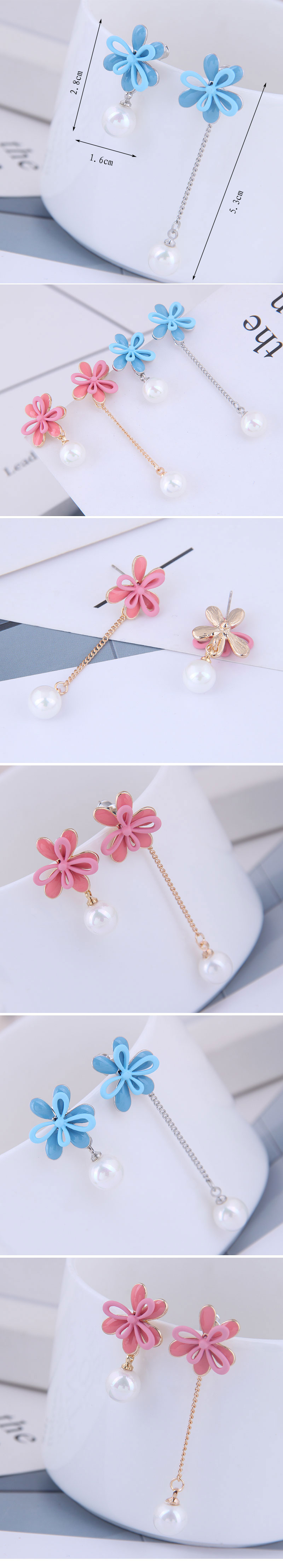 925 Silver Needle Delicate Korean Fashion Sweet Ol Flower Pearl Asymmetric Earrings display picture 1