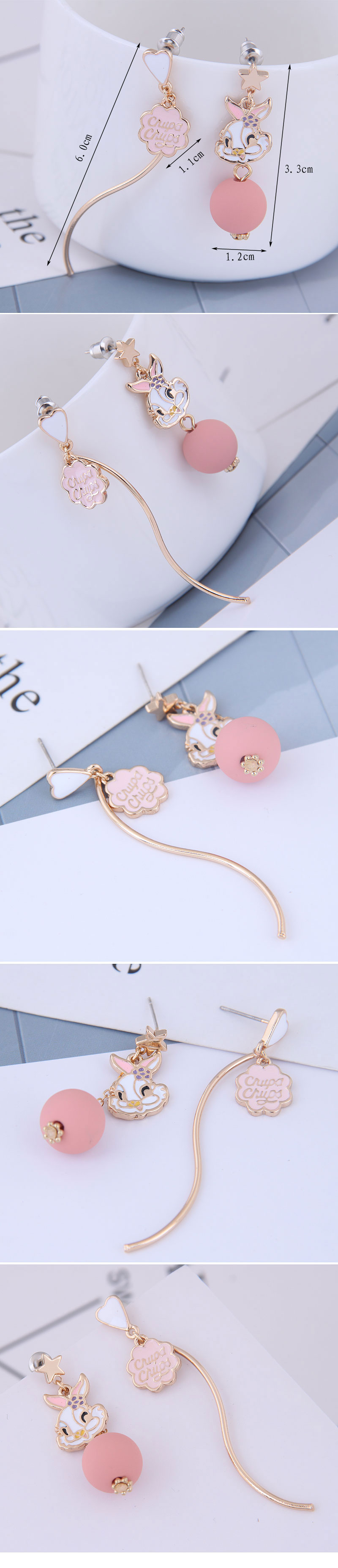 925 Silver Fashion Sweet Ol Rose Flower Drop Ear Bunny Asymmetric Earrings display picture 1