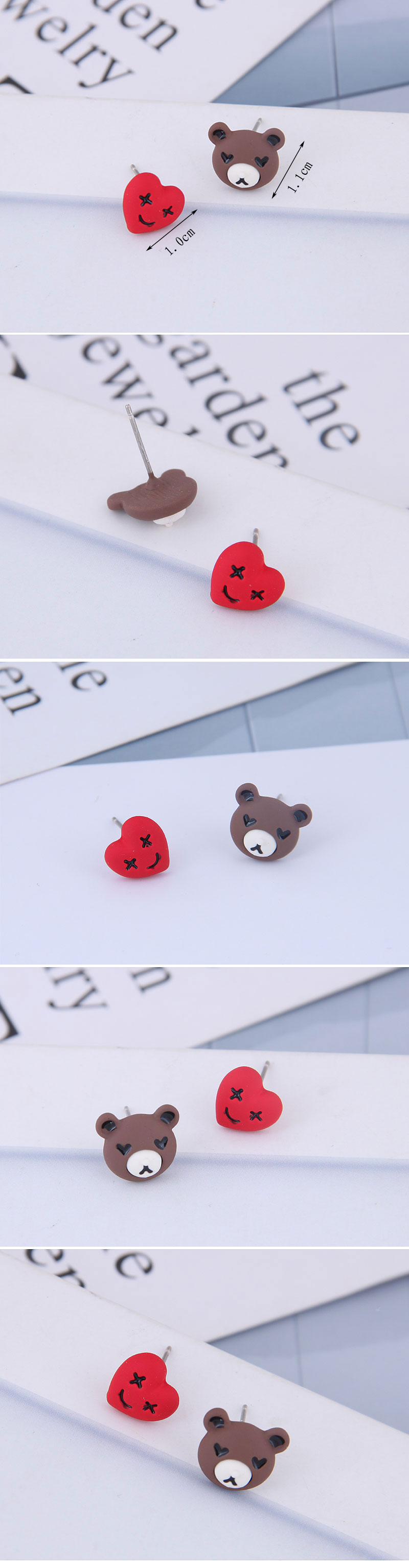 925 Silver Needle Delicate Korean Fashion Sweet Ol Bear Bear Asymmetric Earrings display picture 1
