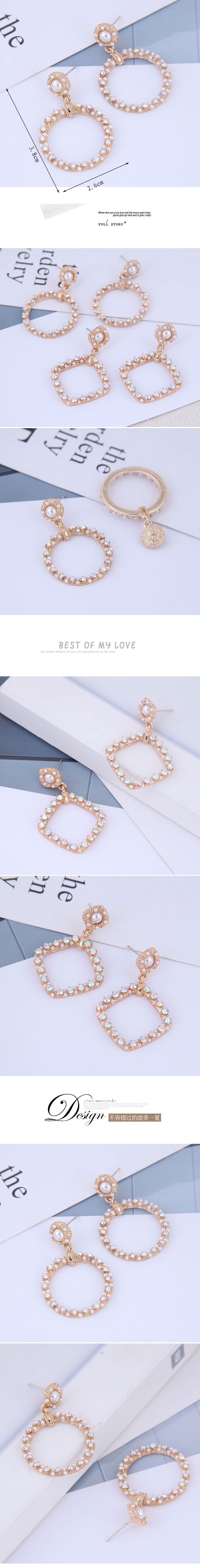 925 Silver Needle Fashion Sweet Ol Geometric Flash Diamond Pearl Pendientes display picture 1