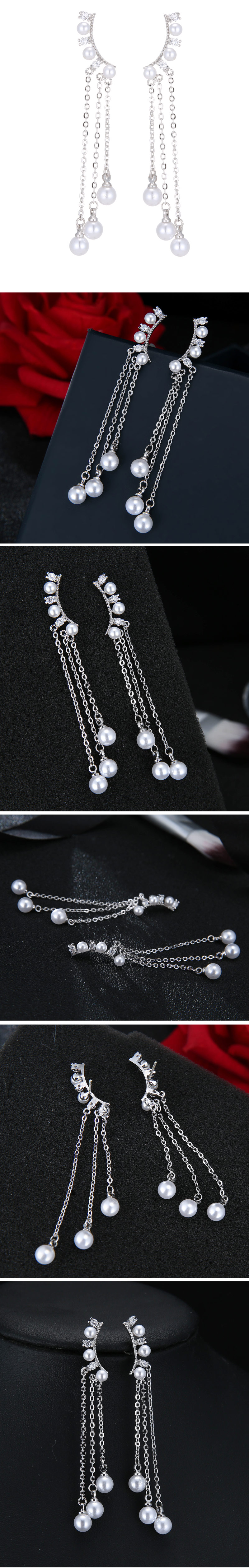 Korean Fashion Sweet Ol Simple Elegant Pearl Tassel Earrings display picture 1