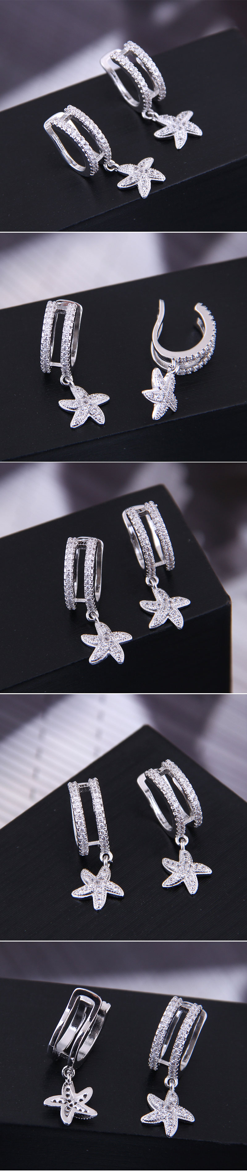 925 Silver Korean Fashion Copper Micro Inlaid Zircon Starfish Ear Clip display picture 1