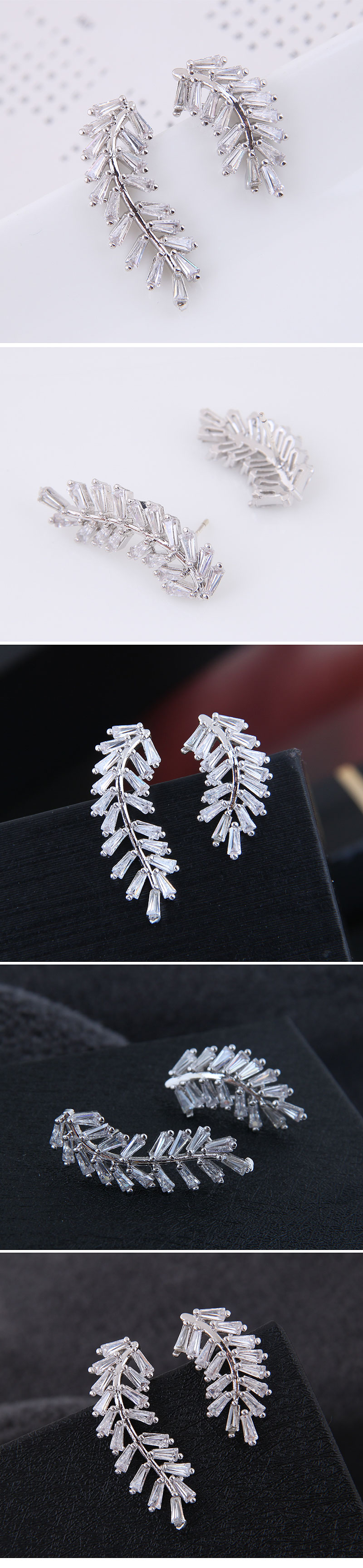 Copper Zircon Feather Studs Wholesale Fashion Jewelry display picture 1
