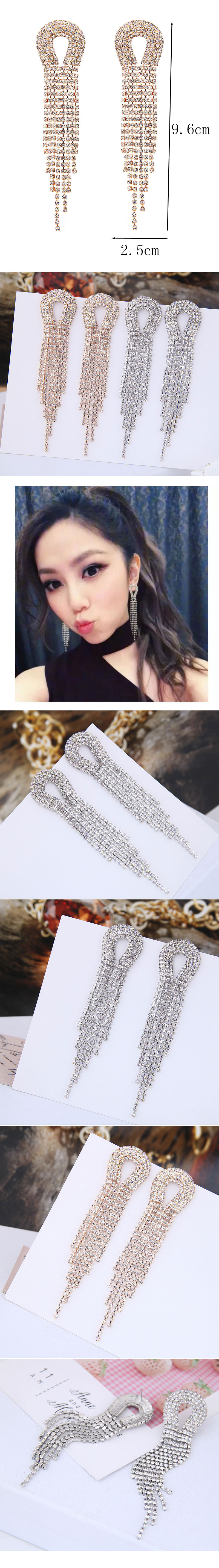 Fashion Metal Knotted Bright Diamond Tassel Exaggerated Earrings display picture 1