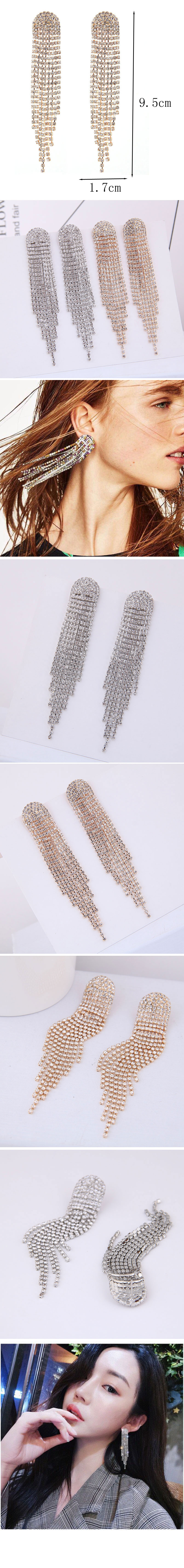 Trendy Und Einfache Metallic Helle Diamant Quaste Übertrieben Ohrringe display picture 1