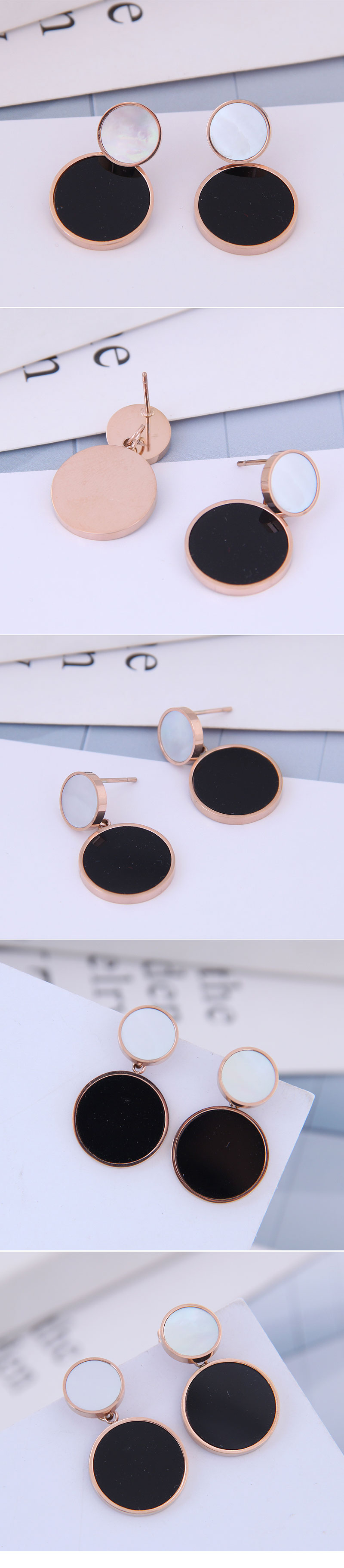 Delicate Korean Fashion Rose Gold Titanium Steel Simple Round Earrings display picture 1