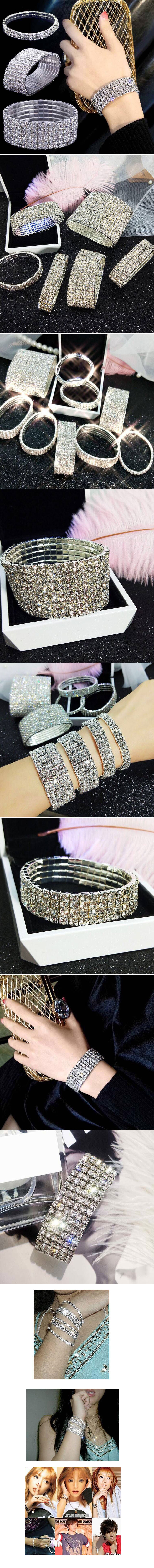 (two Rows) Korean Fashion Metal Inlaid Rhinestone Bridal Accessories Stretch Female Bracelet display picture 1