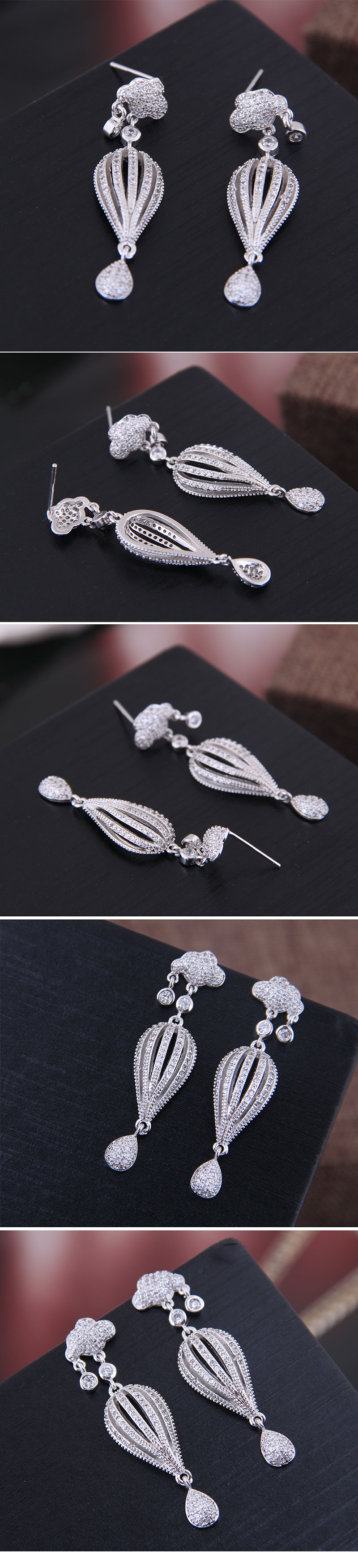 Korean Fashion Stud Earrings Copper Micro Inlaid Zircon Parachute Earrings display picture 1