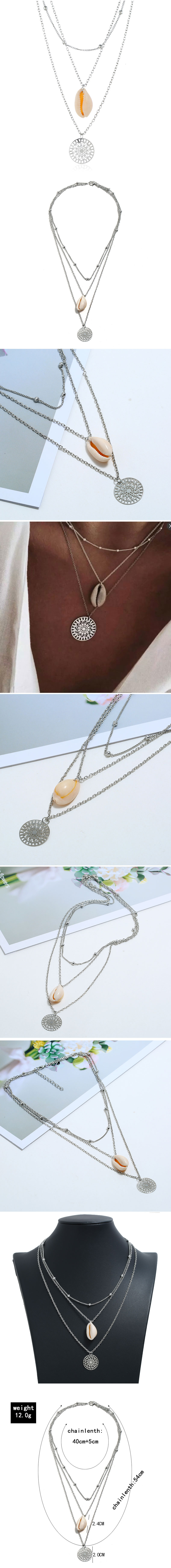 Fashionable Metal Wild Seashell Flower Plate Personality Multilayer Women Necklace display picture 1