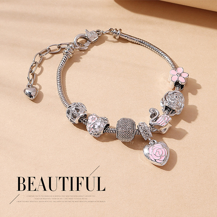 European And American Ins Fashion Popular Oil Peach Heart Flower Bracelet display picture 1