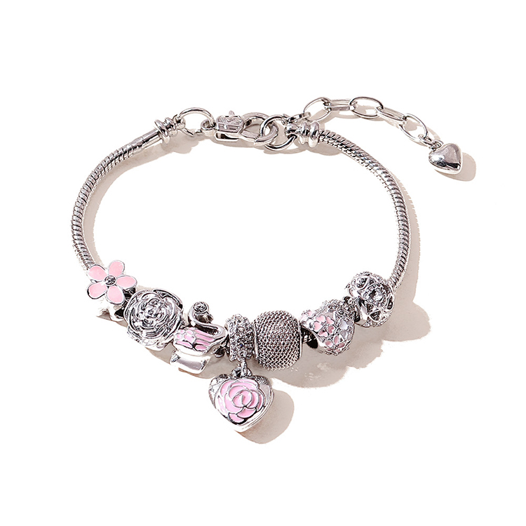 European And American Ins Fashion Popular Oil Peach Heart Flower Bracelet display picture 2