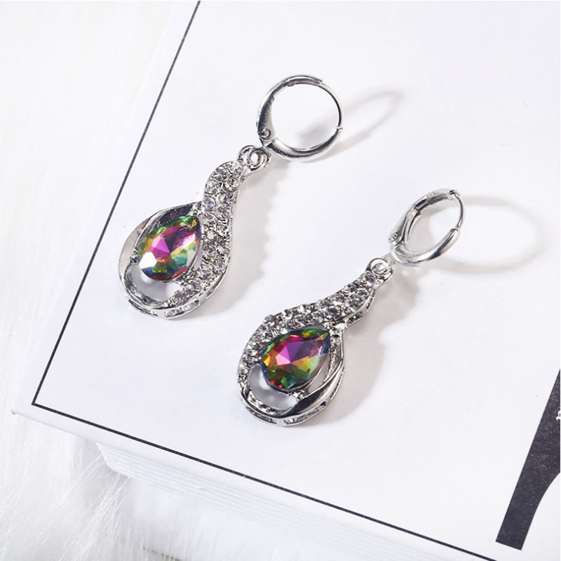 Foreign Trade  Colorful Topaz Rhinestone Earrings Female European And American Water Drop-shaped Earrings Ear Clip Ear Rings display picture 1