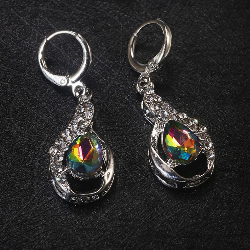 Foreign Trade  Colorful Topaz Rhinestone Earrings Female European And American Water Drop-shaped Earrings Ear Clip Ear Rings display picture 2