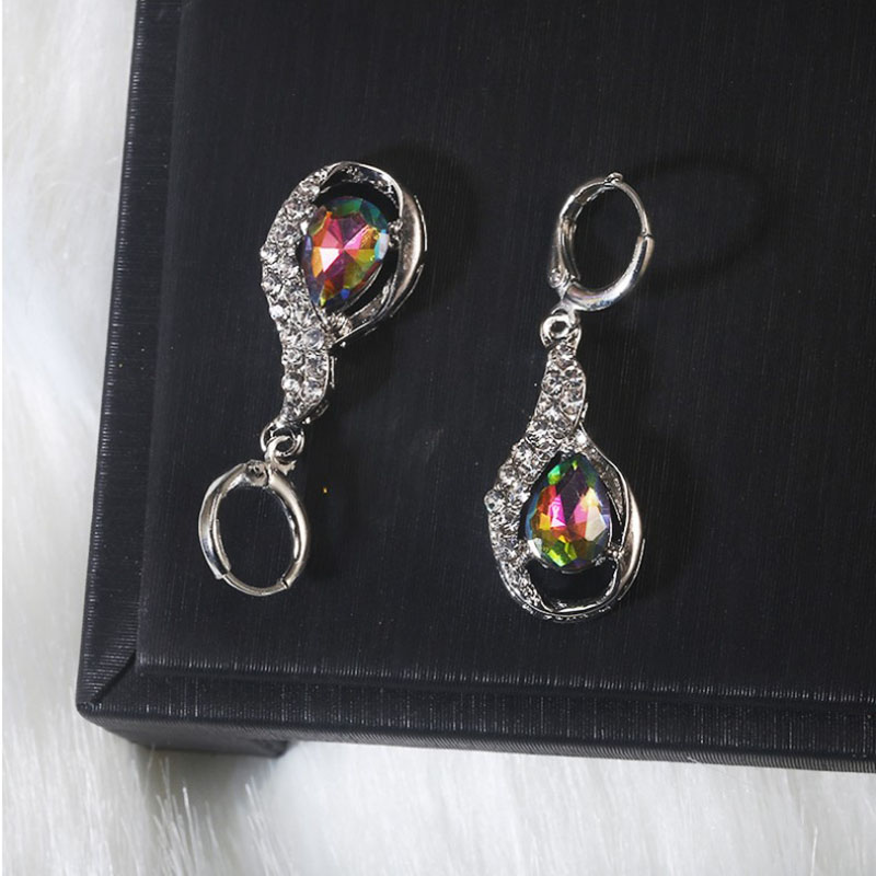 Foreign Trade  Colorful Topaz Rhinestone Earrings Female European And American Water Drop-shaped Earrings Ear Clip Ear Rings display picture 4