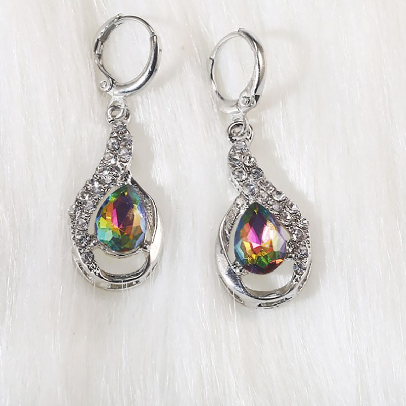 Foreign Trade  Colorful Topaz Rhinestone Earrings Female European And American Water Drop-shaped Earrings Ear Clip Ear Rings display picture 5