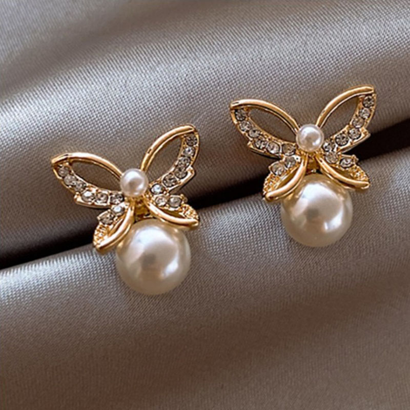 Alloy Rhinestones Pearl Earrings display picture 1