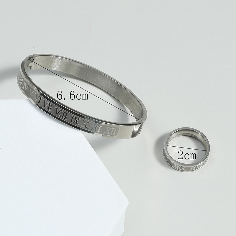 Fashion Fashion Ornament Stainless Steel Roman Numerals Ring Bracelet Set display picture 3
