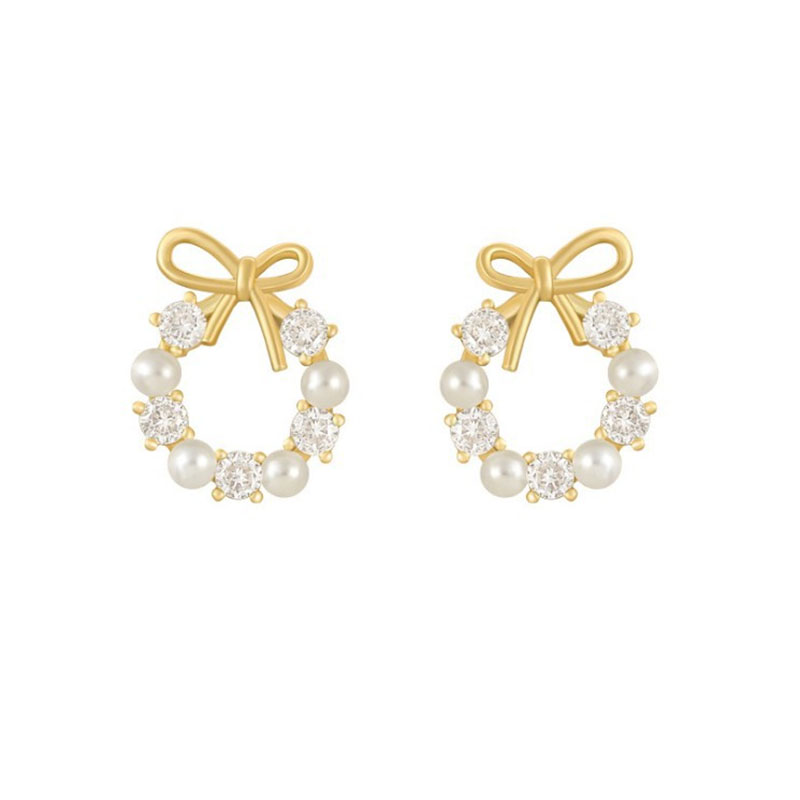 1 Pair Fashion Geometric Bow Knot Alloy Artificial Pearls Rhinestones Earrings display picture 5