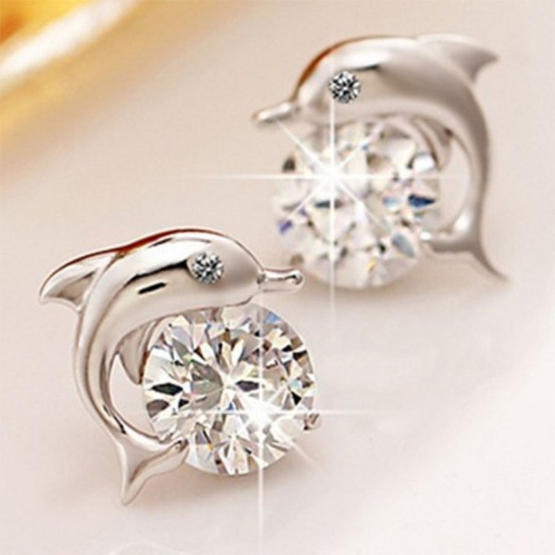 2 Pieces As Picture Fashion Geometric Dolphin Alloy Zircon Earrings display picture 4