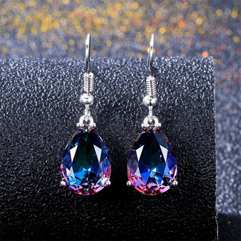Cross-border Sold Jewelry European And American     Popular Rainbow Color Rainbow Color Water Drop Ear Studs display picture 2