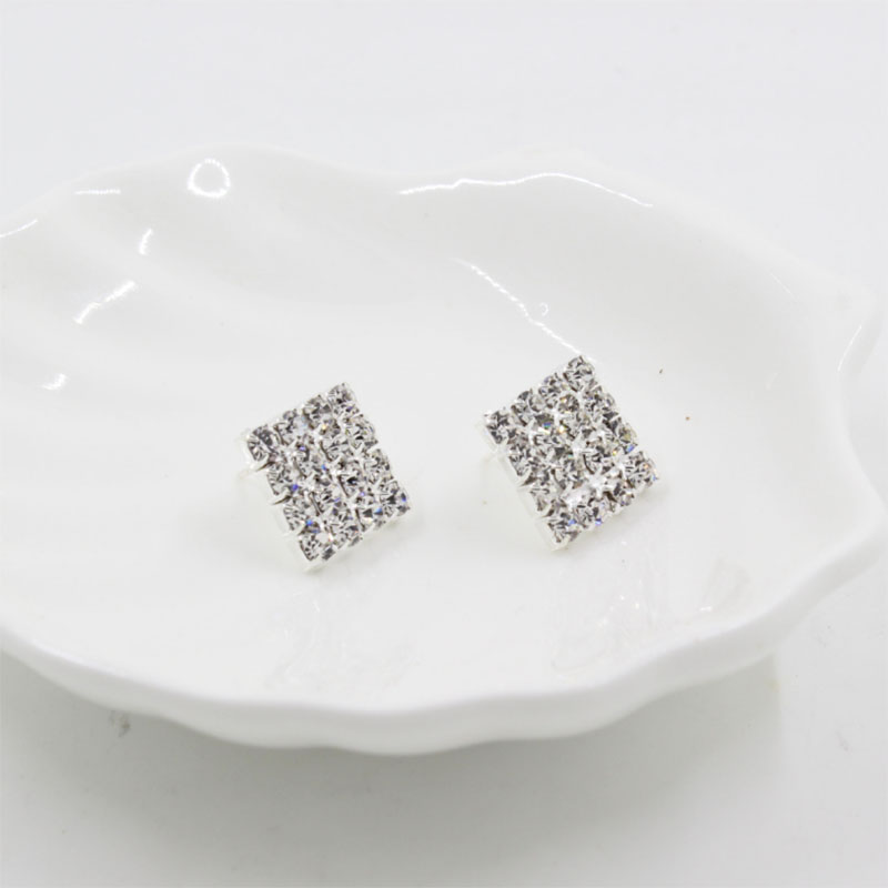 Korean Fashion Exquisite Ear Rings Hot Sale At  Welding Diamond Claw Chain Full Diamond Square Stud Earrings Wholesale display picture 2