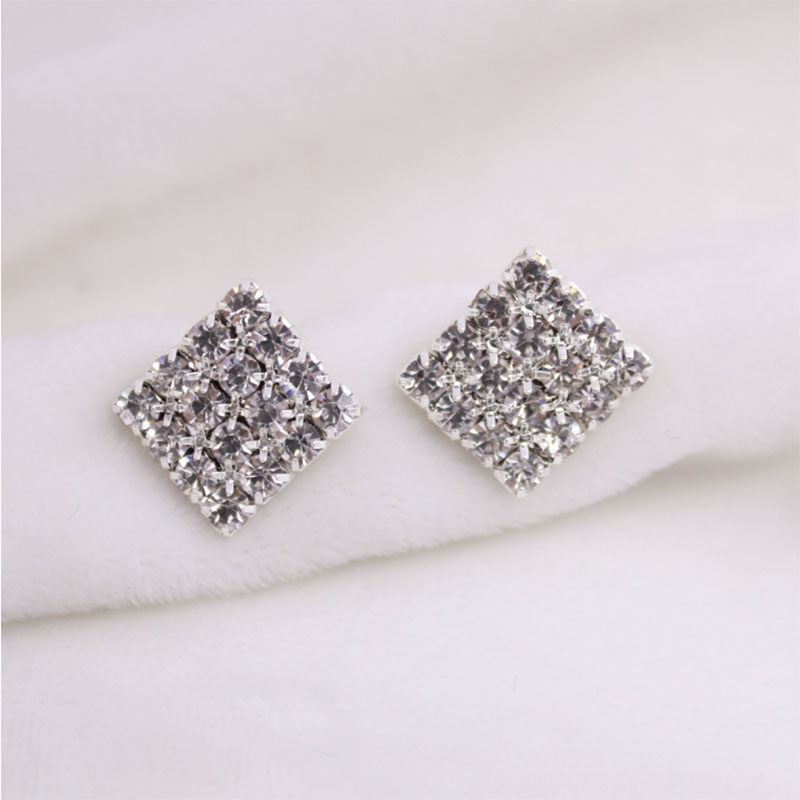 Korean Fashion Exquisite Ear Rings Hot Sale At  Welding Diamond Claw Chain Full Diamond Square Stud Earrings Wholesale display picture 5