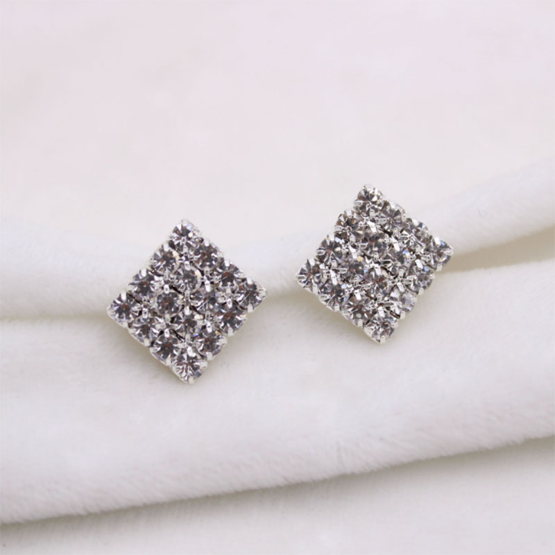 Korean Fashion Exquisite Ear Rings Hot Sale At  Welding Diamond Claw Chain Full Diamond Square Stud Earrings Wholesale display picture 6
