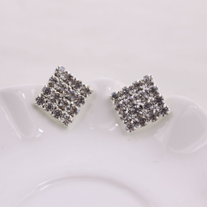 Korean Fashion Exquisite Ear Rings Hot Sale At  Welding Diamond Claw Chain Full Diamond Square Stud Earrings Wholesale display picture 7