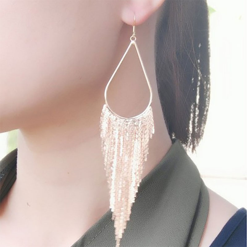 Hot Sale At  Exaggerated Long Metal Tassel Big Ear Stud European And American Foreign Trade All-match Trendy Nightclub Earrings Wholesale display picture 6