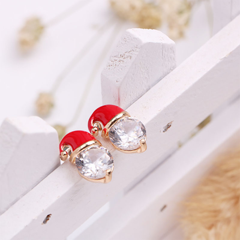 European And American  New Products Wholesale Hot Christmas Gift Ear Studs Zircon Drop Oil Diamond Snowman Hat Ear Studs display picture 2