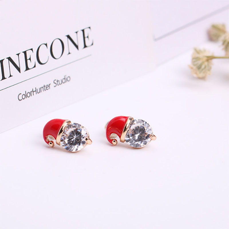 European And American  New Products Wholesale Hot Christmas Gift Ear Studs Zircon Drop Oil Diamond Snowman Hat Ear Studs display picture 3
