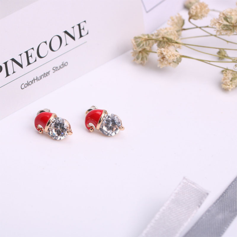European And American  New Products Wholesale Hot Christmas Gift Ear Studs Zircon Drop Oil Diamond Snowman Hat Ear Studs display picture 5