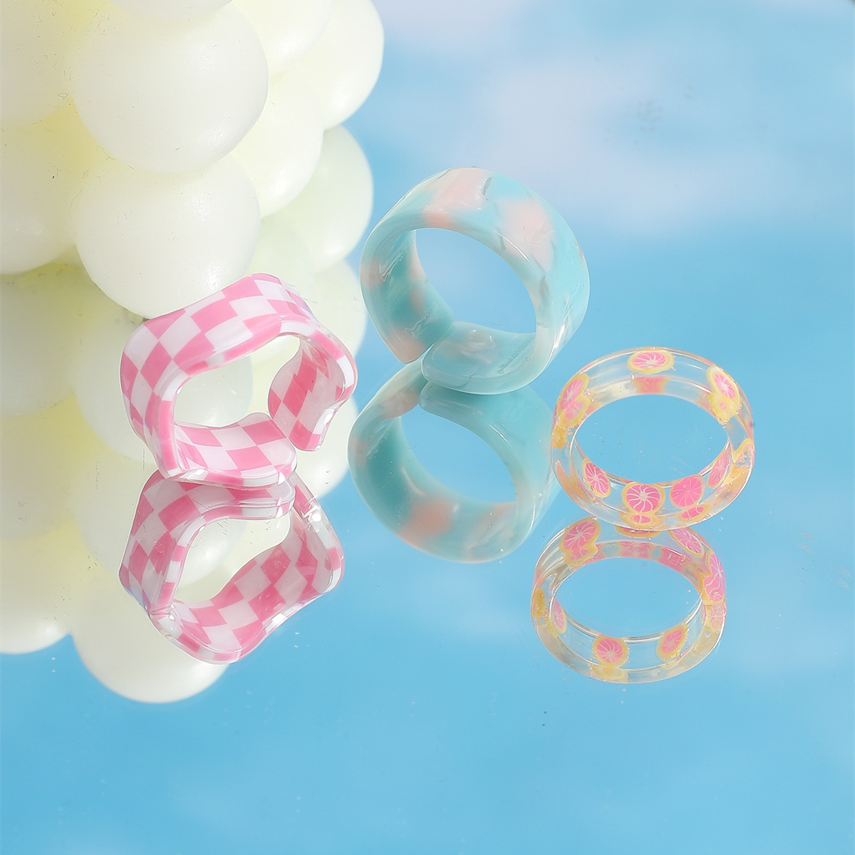 New Checkerboard Resin Ring Three-piece Set Wholesale display picture 1