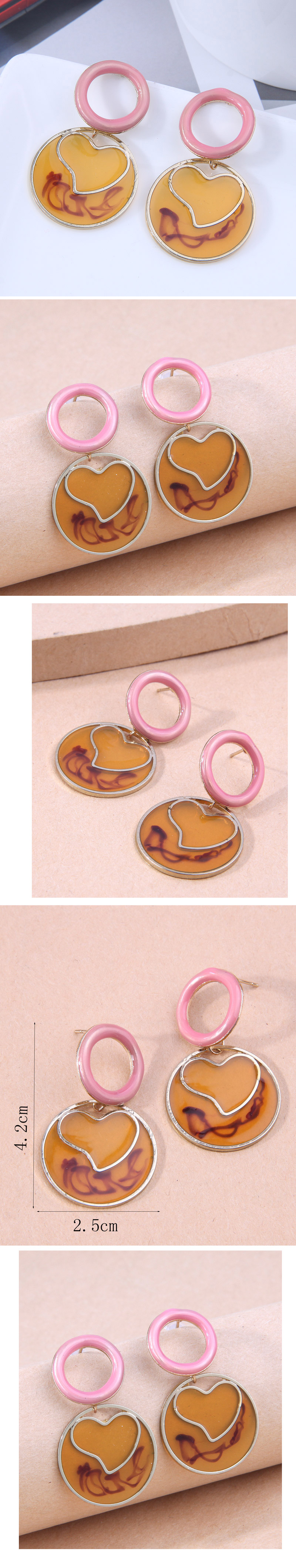 Fashion Simple Heart Round Contrast Color Alloy Resin Earrings display picture 1