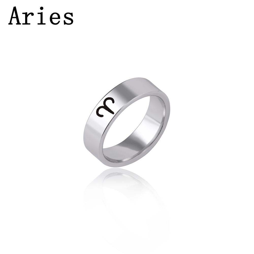 Fashion 12 Constellation Print Stainless Steel Ring display picture 2