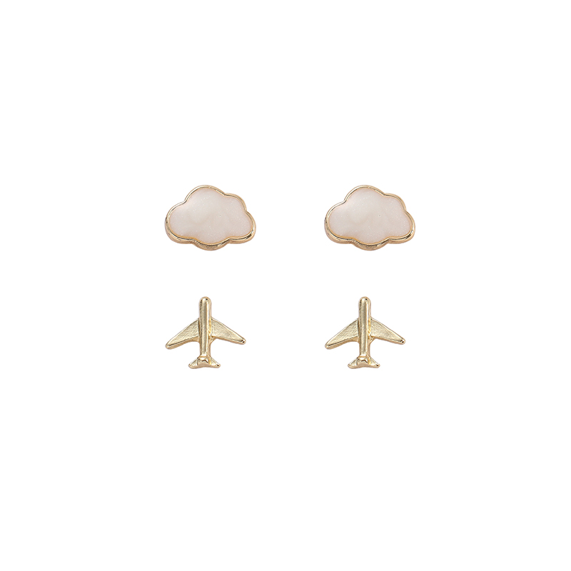 Fun Childhood Paper Airplane Asymmetrical Playful Cute Cloud Shape Alloy Earrings display picture 2