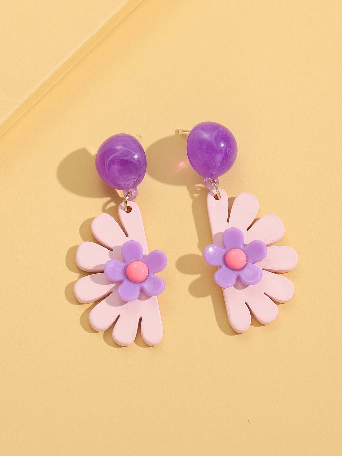 Purple Pendant Small Flower Simple Resin Earrings Drop display picture 1
