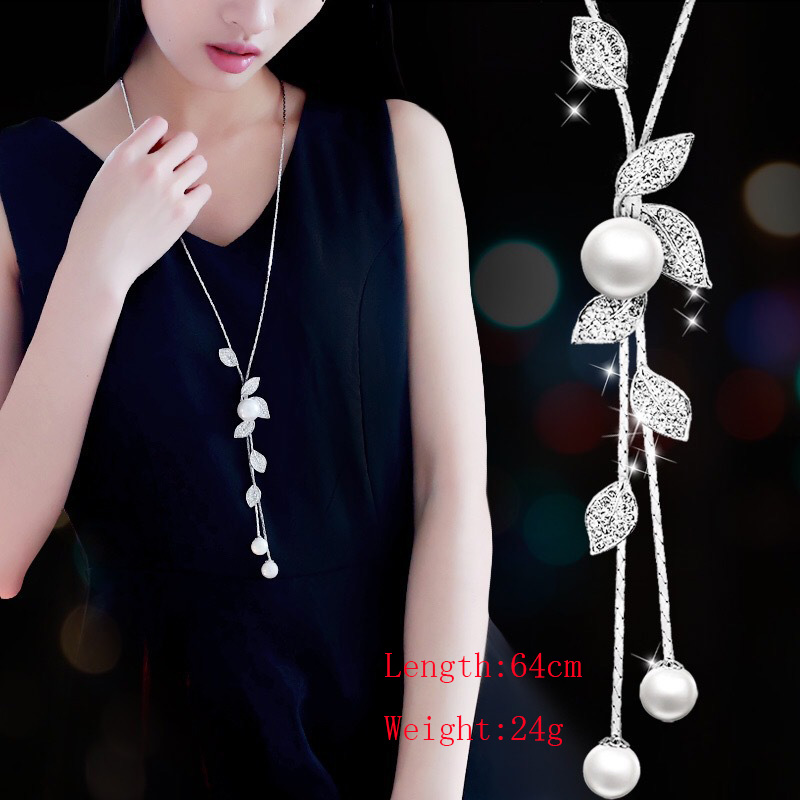 Fashion Leaf Alloy Artificial Pearls Artificial Diamond Women's Long Necklace display picture 1