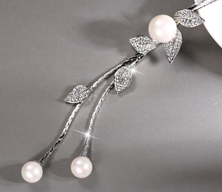 Moda Hoja Aleación Perlas Artificiales Diamante Artificial Mujeres Collar Largo display picture 5