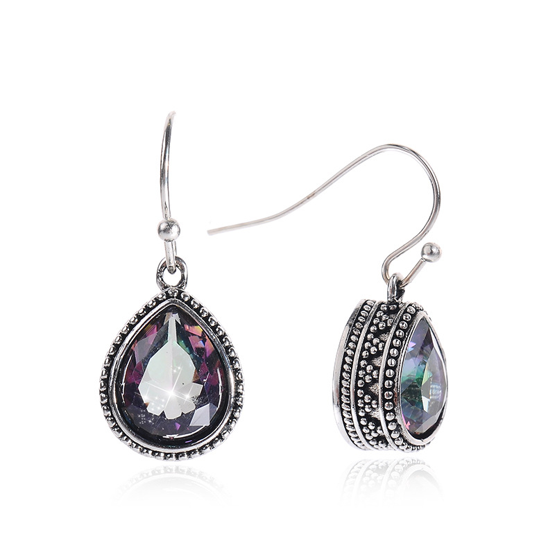 Retro Fashion Pop Color Crystal Water Drop Earrings display picture 2