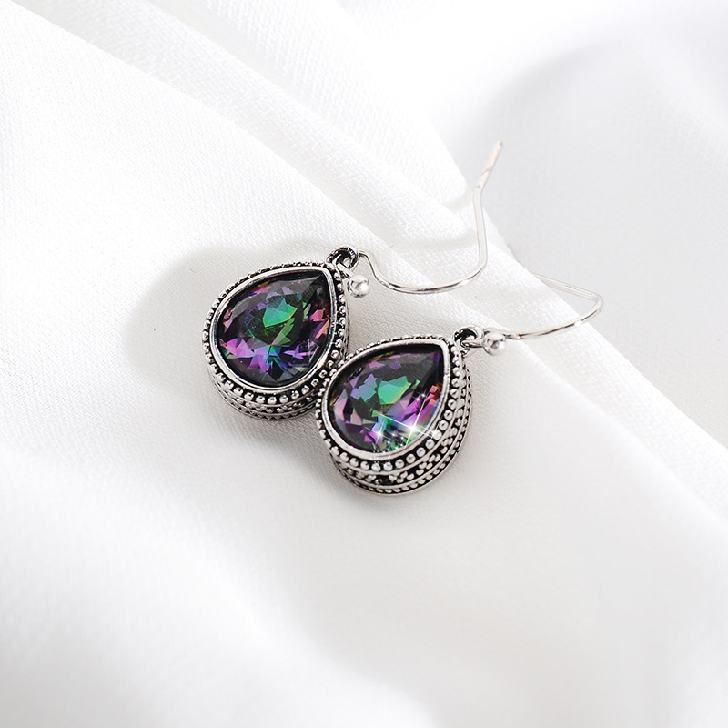 Retro Fashion Pop Color Crystal Water Drop Earrings display picture 3