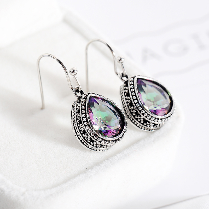 Retro Fashion Pop Color Crystal Water Drop Earrings display picture 4