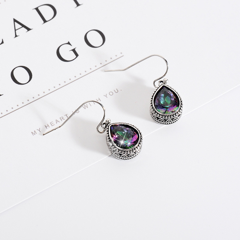 Retro Fashion Pop Color Crystal Water Drop Earrings display picture 5