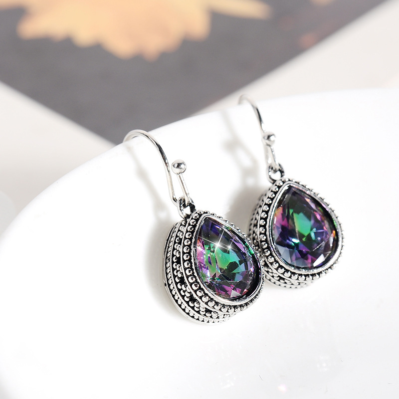 Retro Fashion Pop Color Crystal Water Drop Earrings display picture 7