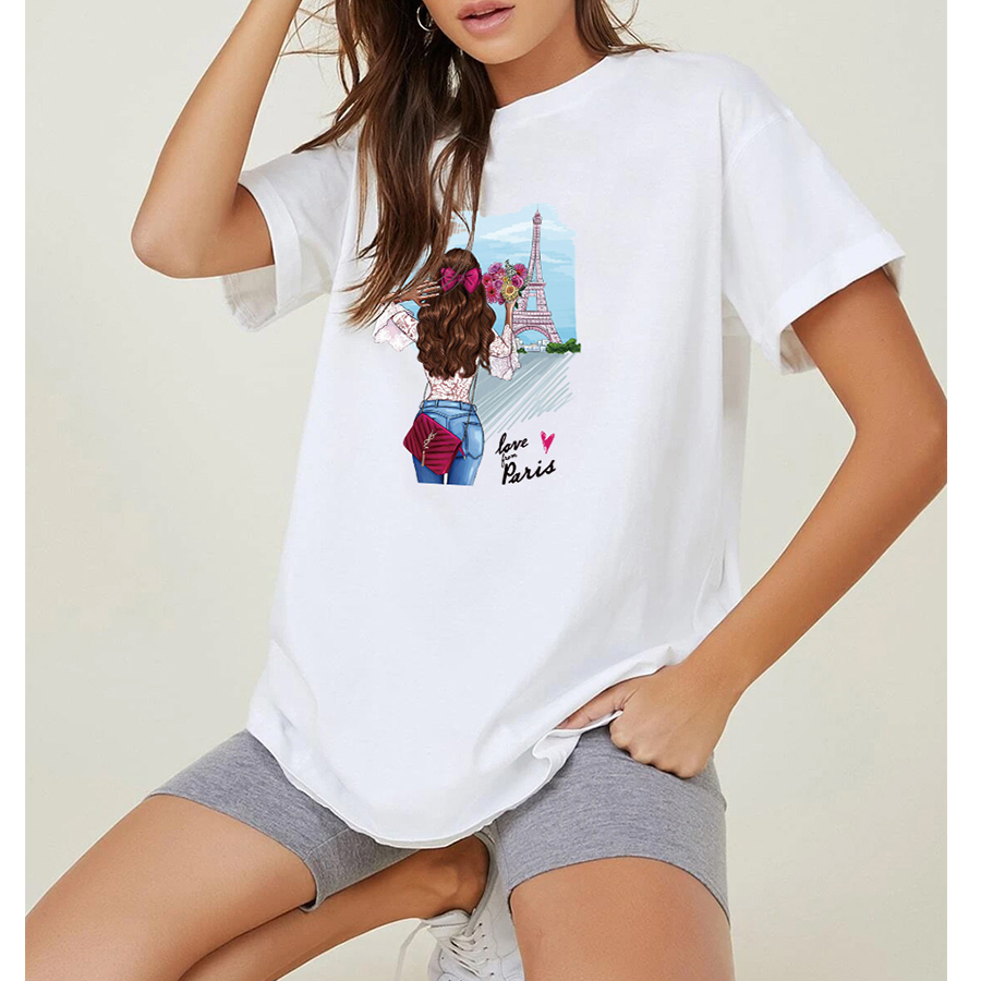 Cartoon Girl Print Loose Casual T-shirt display picture 1